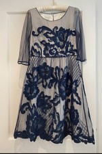 Navy White Lace Beaded Dress Monsoon Size 12