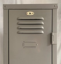 Vintage Tall Grey Metal Locker / Filing Cabinet with Four Shelves