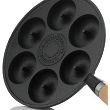 Cast Iron Mini Doughnut Pan Mold Stove Top Baking Tray Wooden Handle Cooker UK