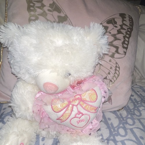 White pink plush teddy bear - plush,