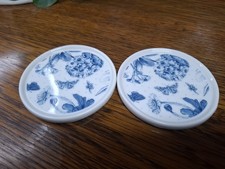 Set Of 2 Vintage Ceramic Coasters Floral Butterfly Pattern