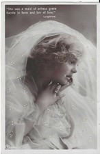 BEAUTIFUL YOUNG GIRL - WHITE VEIL WITH EMBOSSED SPOTS 1908 RP POSTCARD