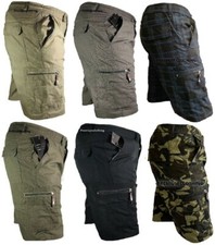 Mens Plain Elasticated Lightweight Shorts Cargo Combat Multi Pocket Cotton M-3XL