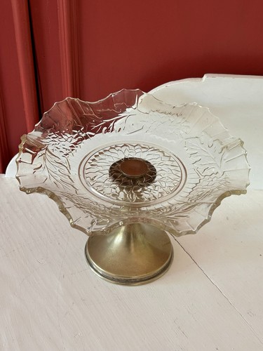 Vintage pressed glass pedestal - glass,