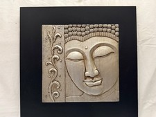 Buddha's Face & Head - Wall Panel Resin Plaque Mounted on Board - 30cm square