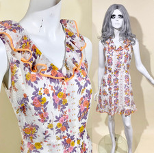 Vintage 60s 1970s Frilly Gauzy Twiggy style Mod Dress / Ruffles Flounce Flowers