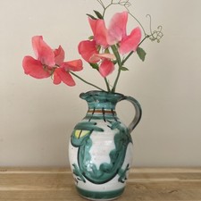 Vintage Jug Green & White TINTAGEL  DRAGON POTTERY CORNWALL