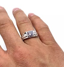 9ct White Gold Mens Ring - Rolex Sides, Cz & Fully Hallmarked Sizes R to V