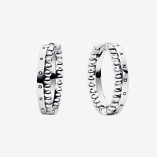 Genuine Pandora Signature Logo and Beads Hoop Earrings 292310C00 With Gift Bag