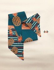 African Cotton Wax Head Band Wrap Earrings Set Tie Scarf Ankara Kitenge 46X5”