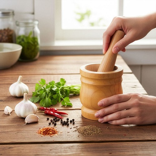 Wood mortar and pestle - wood,
