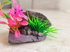 Aquarium Decor, Hand Made with Plum Slate & Real Shells & Artificial plants 