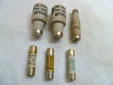 JOB LOT OF SIX ASSORTED CERAMIC INDUSTRIAL BOTTLE FUSES (UNUSED NEW OLD STOCK)