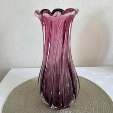 Vintage Bohemia Glass Pink Swirl Vase 33cm – Czech Republic Crystal Art Glass