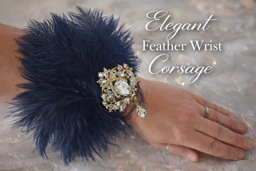 Feather wrist corsage - feather,