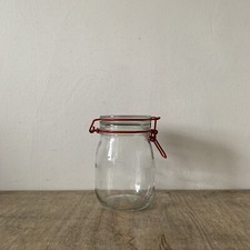Vintage Hermetic Italian Glass Storage Display Jar Rare Red Metal Lid Clamp