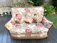 ERCOL VINTAGE 2 SEATER HIGH BACK SOFA & GENUINE CUSHIONS RENAISSANCE MID/LIGHT