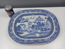 Large Unbranded Blue & White WILLOW PATTERN Meat Platter - 43 cm x 34.5 cm