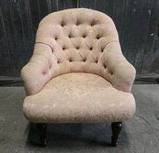 Antique Victorian 19th Century Pink And Beige Tub Chair Armchair