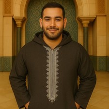 Moroccan grey Long Sleeve Hooded cotton Thobe Jubba Djellaba