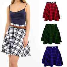 LADIES TARTAN BELTED FLARED SHORT MINI SKATER WOMANS SWING PARTY SKIRT UK 8-26