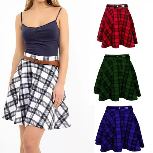 Ladies tartan belted flared - ladies,