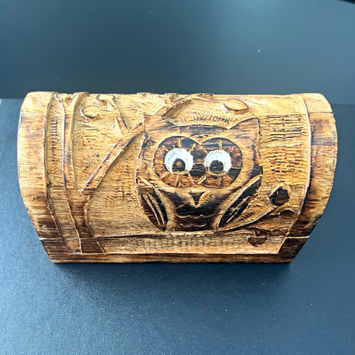 Carved wooden owl hinged - carved,