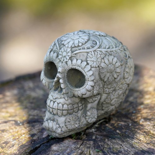 Blossom skull stone statue - skull, |