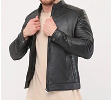 LION001 Motorcycle Leather Jacket Men's Teenagers Stand Collar Punk Leather Coat