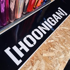 HOONIGAN Gloss Black Sunstrip / Gloss White Logo - Fits Any Car