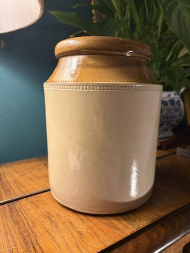 Vintage stoneware storage jar - storage,