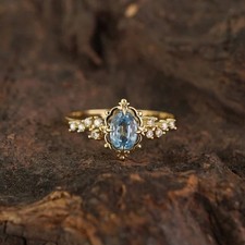 Dainty Engagement Ring 1.75Ct Oval Cut Aquamarine 14k Rose Gold Finish Size J-W