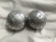 Flower Hammered Decorative Silver Metal Balls X 2