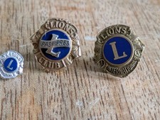 Lions Club Past President 1/10 10K Gold Lapel Pin  + 2 x International pins