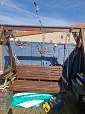 Wooden Garden Swing Chair A-Frame Wood Log Swing Bench Canopy Freestanding NEW