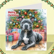 Staffordshire Bull Terrier Dog Christmas Card, Staffie