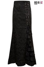 Ro Rox Kathleen Skirt Brocade Jacquard Maxi Gothic Lace-up Mermaid Ruffle