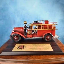Unique Gift Idea for Fireman Metal Model of Old School Fire Truck on Wooden Base