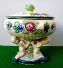 Vintage 1950's Japanise - Maruhon Ware Ornate Bon Bon Cherub Dish & Lid / Cover