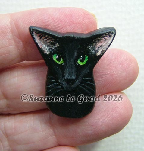 Oriental cat art brooch pin