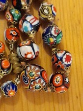 vintage graduated Venetian millefiori glass bead 1930s beaded necklace knotted