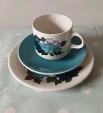 Vintage Trio Barratts of Staffordshire Cup Saucer & Side Plate Blue Harmony 1970