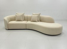 Large Sectional Curved 4 Seater Sofa Beige Fabric Made To Order FREE UK Delivery