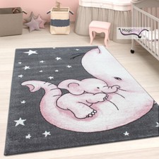 Elephant Nursery Rug Pink Grey