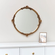 Round Gold Ornate Wall Mirror 56cm x 56cm vintage metallic French detailed