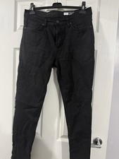 Mens Black Denim Jeans W32 L30 Slim Fit Straight Leg