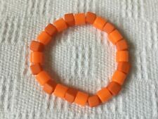 Orange acrylic square + cylinder bead stretch bracelet ladies 7in 18cm