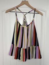 Loft Multicolored Striped Racer Back Tank Top with Ruffled Hem Size Small