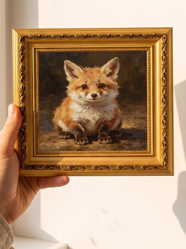 Baby fox portrait - baby, oil
