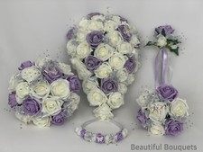 Wedding Bouquets lilac Ivory Rose flowers Bride Bridesmaid buttonholes posy wand